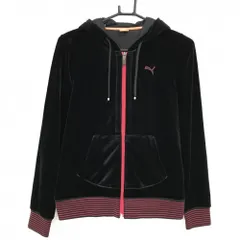 【美品】プーマ ジップパーカー 黒×ピンク ベロア調 リブボーダー レディース M ゴルフウェア PUMA