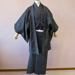 男物　アンサンブル　男物着物　羽織　黒地　リサイクル着物　ow-843