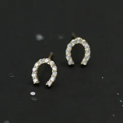 アレルギー対応 ピアス ホースシュー 馬蹄 縁起物 お守り小粒 CZ ダイヤ シルバー コーティング ゴールド 8mm