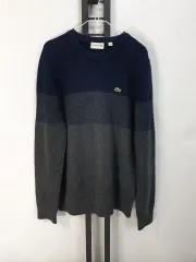 LACOSTE ラコステ ニット カラーブロック ウール ラウンド セーター ネイビー グレー m