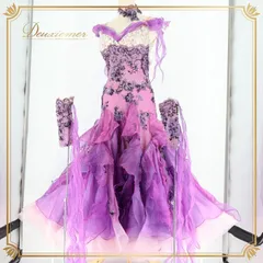 社交ダンス 衣装 silvia design シルビア スタンダード ドレス ワンピース デモ 競技 ダンス パーティ 発表会 紫 フリル レース 華やか ラベンダー パープル系 ホワイト系 高級感 かわいい フリル 競技用 ドレス ロングドレス コスチューム