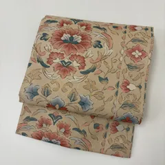 名古屋帯 花唐草 金彩 素敵な織り出し 九寸 正絹 着物 MA-2383