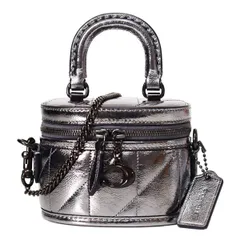 コーチ バッグ COACH レザー メタリック キルティング トレイル 12 ミニ ボックス チェーン クロスボディ 2WAY 斜め掛け ショルダー ハンドバッグ アンスラサイト CW579