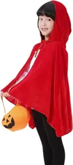 ドナリー 子供 コスプレ マント フード付き ショート丈 ケープ ハロウィン 仮装 衣装 男女兼用 女の子 男の子 魔女 学芸会 発表会 クリスマス (レッド,  Sサイズ：着丈 約60cm)