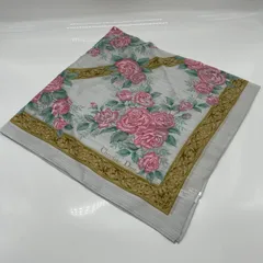 KO3625□Christian Dior 大判スカーフ 薔薇 ミントグリーン×ピンク シルク100％