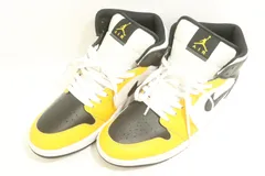 【中古】 NIKE メンズスニーカー 27.5cm AIR JORDAN 1 MID NIKE 27.5cm 黒 ブラック 白 ホワイト 黄 イエロー ロゴ