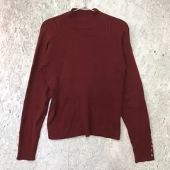moment+ モーメントプラス 12G 袖口ボタン ボトルネック リブ ニット プルオーバー ワインレッド Lサイズ 〇◇