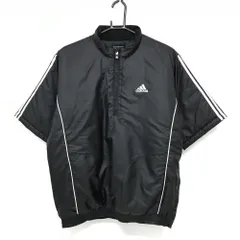 【美品】アディダス 半袖中綿ブルゾン 黒×白 ハーフジップ 3ライン ロゴ刺しゅう メンズ L/G ゴルフウェア adidas