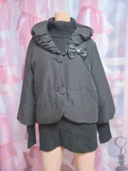 カシミア Long タートルネックニット x レトロGirl ショートダウンジャケット コーディネートセット