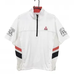 ルコックゴルフ 半袖ブルゾン 白×黒 ロゴレッド ハーフジップ 裾ドローコード メンズ M ゴルフウェア le coq sportif