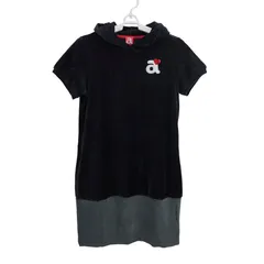 【美品】and per se(アンパスィ) フード付きベロアワンピース ネイビー レディース 38 A219811 ゴルフウェア 2511-0856 中古