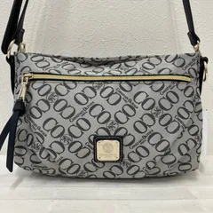 7228　Christian Olivier　クリスチャンオリビエ　 ショルダーバッグ　斜めがけ　紐調節可能　 ロゴ　総柄　グレー×ネイビー系　ナイロン　 レザー　レディース