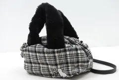 中古 ブラック＆ホワイト BLACK&WHITE カートバッグ 白×黒 2WAY ショルダー付き ツイード調 持ち手ファー　 チェック