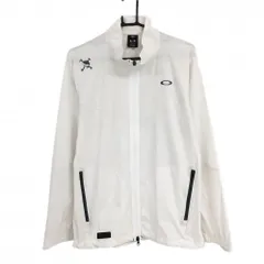 オークリー ジャケット 白 一部メッシュ調 ロゴグレー 裾ドローコード メンズ L ゴルフウェア Oakley