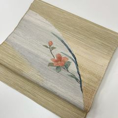 夏帯 九寸 名古屋帯 麻の風合い お太鼓柄 手描き朝顔 - メルカリ