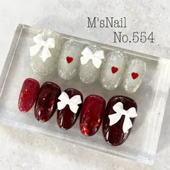 ネイルチップ ジェルネイル キラキラ うるうる 韓国 ハート ガーリー 可愛い リボン