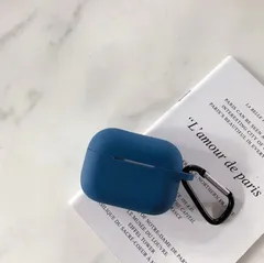 AirPods Pro3ケース 保護カバー シリコン キズ防止 カラビナ付き 紺