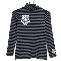 【美品】パーリーゲイツ 長袖ハイネックシャツ ネイビー×ダークネイビー ボーダー ストレッチ レディース 0(S) ゴルフウェア PEARLY GATES