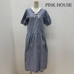 ピンクハウス リボン フリル襟付き ロゴ 刺繍 チェック柄 ロング ワンピース 半袖 レディース 表記無し ISItems【USED】【古着】【中古】50125210