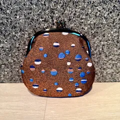 京都帯屋さん　正絹　がま口　化粧ポーチ　財布　和小物　色とりどり水玉　茶