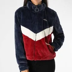 FILA Boa Fleece Jacket フィラ ボア フリース ジャケット ジップアップ ハイネック ロゴ刺繍 マルチカラー ネイビー/ホワイト/レッド レディース 687225