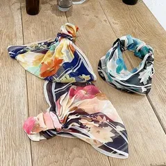 スカーフで冬華やぐ・[ユビオン] KINUWA 横浜シルク リングスカーフ 日本製‐シルク100% シルクシフォン (5309-フレームフラワー柄-Pi)