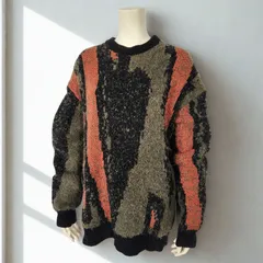 ザラ ZARA　クルーネック ジャガードマルチカラー ワイドニット　黒/緑/オレンジ 柄　ユニセックス