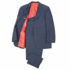 COMME des GARCONS HOMME コム・デ・ギャルソン・オム スーツ セットアップ ピンストライプ ウール100％ 3B テーラード 背抜き ジャケット スラックス メンズ ダークブルー レッド 濃青 赤 日本製