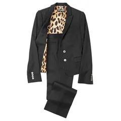 DOLCE&GABBANA ドルチェ・アンド・ガッバーナ スーツ セットアップ ジャケット スラックス ロゴ ボタン 2B テーラード レオパードライニング コットンストレッチ ジャガード 総柄 パンツ レディース サイズ 38 ブラック 黒 イタリア製
