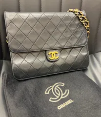 ★NA04987 ヴィンテージ！ CHANEL シャネル マトラッセ チェーン ショルダーバッグ ラムスキン ブラック ゴールド