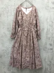 tocco closet トッコクローゼット 長袖 飾りくるみ釦付きシャーリングフラワープリント ワンピース sizeM/グレイッシュピンク ■■ レディース