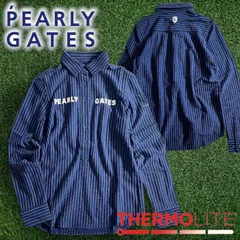PEARLY GATES パーリーゲイツ ゴルフ 日本製 軽量保湿素材 THERMOLITE ストライプ柄 ストレッチ 長袖 ポロシャツ ゴルフウェア レディース 055-2161106 定価2.2万 ネイビー ブルー 0 ▲024▼50619w05