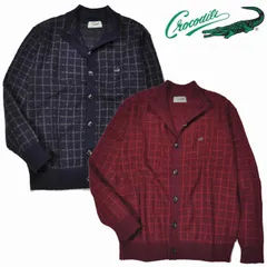 [クロコダイル] ニットカーディガン 長袖 毛混 前ボタンジャケット格子柄  秋冬物