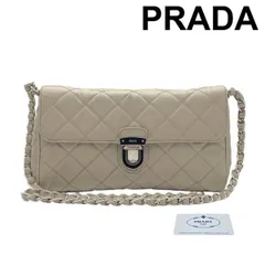 美品 プラダ PRADA チェーンショルダーバッグ クラッチバッグ 2WAY キルティング テスート フラップバッグ ベージュ レディース 5E390