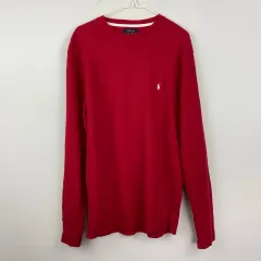 ポロラルフローレン レッド ワッフル ロングスリーブ M