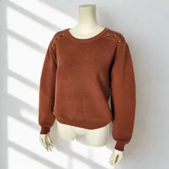 テチチテラス Te chichi TERRASSE　綿混 ショルダーボダンデザイン 横リブニット　レッドブラウン　レディース