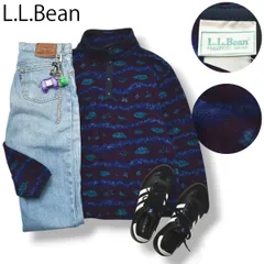 70s80sヴィンテージ エルエルビーン L.L.Bean ハーフボタン フリース ジャケット プルオーバー 総柄 メンズ レディース ユニセックス 男女兼用 スポーツミックス アメカジ