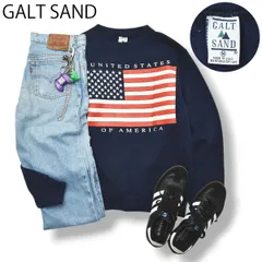 90sヴィンテージ USA製 GALT SAND 星条旗 ビッグプリント スウェット トレーナー クルーネック 裏起毛 アメリカ国旗 アメカジ ビッグシルエット M ネイビー メンズ
