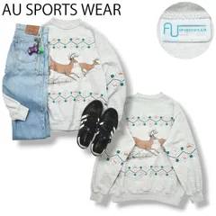 【希少】 USA製 AU SPORTS WEARクルーネック 裏起毛 スウェット トレーナー L 総柄 鹿柄 メンズ レディース ユニセックス 男女兼用 アメカジ ストリート カジュアル
