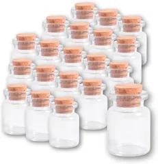 I'm so happy 小瓶 ガラス コルク栓 蓋付き おしゃれ ミニボトル 密閉 保存瓶 小物 小分け 20本セット (透明,  5ml)