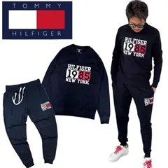 トミーヒルフィガー TOMMY HILFIGER セットアップ 上下 トレーナー 09T4458/09T4459 ネイビー 裏起毛 長袖 ボトムス スウェット メンズ ジョガーパンツ 部屋着 2点 新品 正規品 未使用品