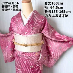 美品 小紋 5点 フルセット ピンク地 金彩入り｜長襦袢 袋帯 帯揚げ 帯締め｜身丈160cm｜カジュアル〜セミフォーマル対応 | 広衿 kimono komon fukuroobi