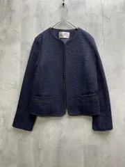 DRESS LAB ドレスラボ ツイード ノーカラー ジャケット sizeM/ネイビー ◇■レディース