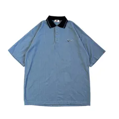 NIKE / ナイキ 90's ポロシャツ 襟切替デザイン 刺繍ロゴ 細畝 ブルー XLサイズ相当 素材タグ欠損