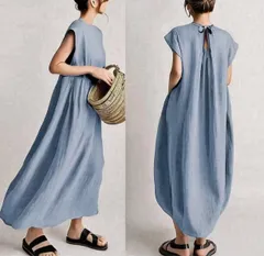 レディース 韓国風 カジュアル コクーン Aライン ミディ丈通気性抜群 夏向けワンピース フワフワ #562j