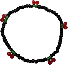 AREUM ビーズブレスレット チェリー さくらんぼ シンプル 韓国ファッション 爽やか アイドル着用モチーフ (ブラック)