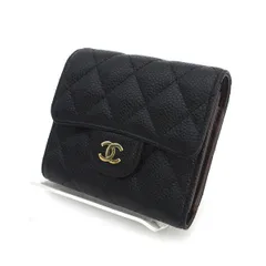 CHANEL / シャネル ◆ココマーク キャビアスキン 三つ折り財布 ブラック 【財布/サイフ/ウォレット/wallet/コイン】 ブランド【中古】 