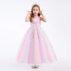 ドレス 子供 ロングドレス キッズ 子供 ドレス パーティードレス 子供 キッズ 花刺繍 タップリ 結婚式/発表会/入園式/七五三/花童 ドレス パーティドレス べアトップ 発表会 ドレス　120-1