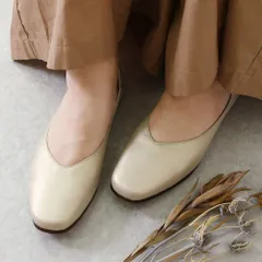 [ゴールド]パンプス フラットシューズ ローヒール ぺたんこ Vカット スクエアトゥ 痛くない 柔らかい 疲れない 歩きやすい おしゃれ きれいめ かわいい 日本製 本革 軽量 仕事用 通勤 冠婚葬祭 フォーマル k81-3130