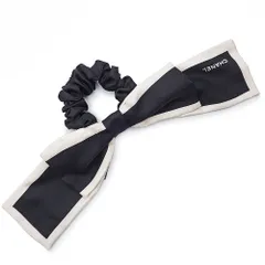 シャネル カメリア リボン シュシュ ヘアゴム 髪飾り 髪留め ヘアアクセサリー シルク100％ ブラック アイボリー AA7530 CHANEL（美品）